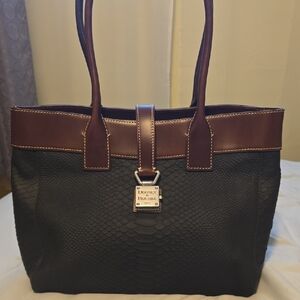 Dooney & Bourke Shannon Brown Leather Black Snakeskin Embossed Shoulder Bag